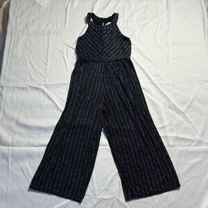 Knitworks Black Fabric with sparkley multi-colored stripes Size12